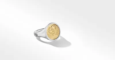 Petrvs® Lion Signet Ring Sterling Silver with 18K Yellow Gold