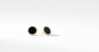DY Elements® Stud Earrings in 18K Yellow Gold with Black Onyx and Pavé Diamonds