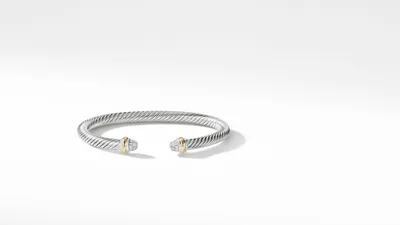 Cable Classics Bracelet Sterling Silver with 18K Yellow Gold and Pavé Domes