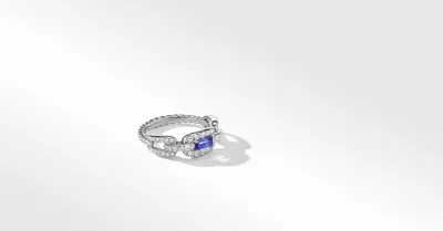 Stax Chain Link Stone Ring 18K White Gold with Pavé Diamonds and Tanzanite
