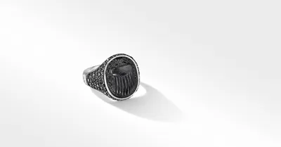 Petrvs® Scarab Signet Ring Sterling Silver with Black Onyx and Pavé Diamonds