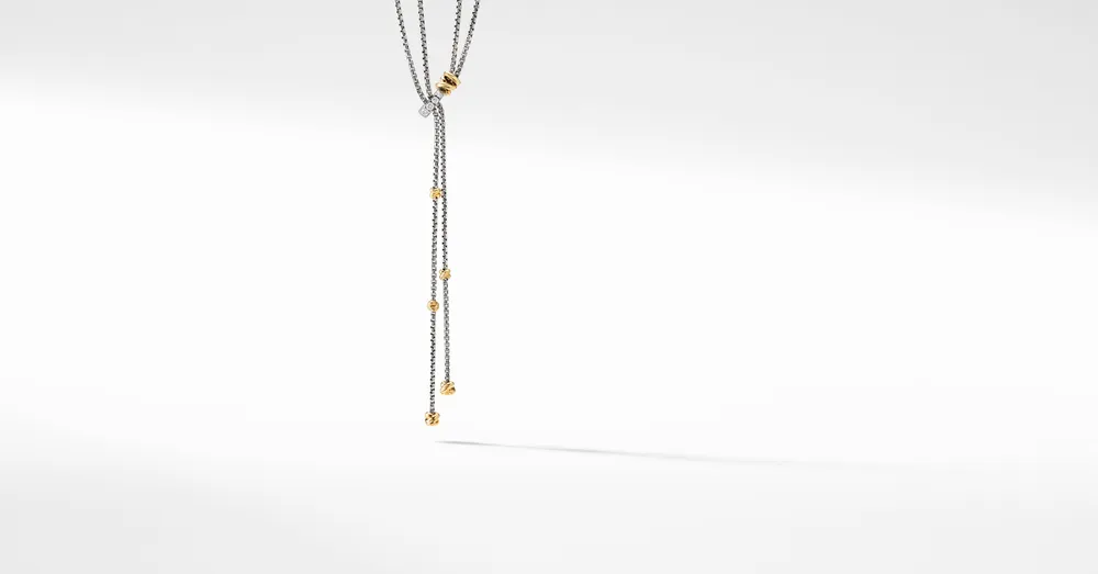 Petite Helena Y Necklace in Sterling Silver with 18K Yellow Gold and Pavé Diamonds