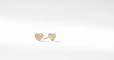 Cable Collectibles® Heart Stud Earrings in 18K Yellow Gold with Pavé Diamonds