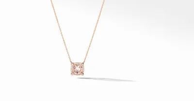 Petite Chatelaine® Pavé Bezel Pendant Necklace in 18K Rose Gold with Morganite and Diamonds