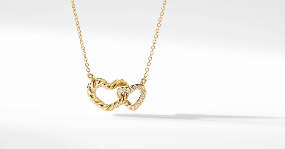 Cable Collectibles® Interlocking Heart Necklace in 18K Yellow Gold with Pavé Diamonds