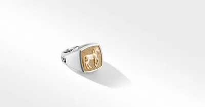 Petrvs® Horse Signet Ring Sterling Silver with 18K Yellow Gold