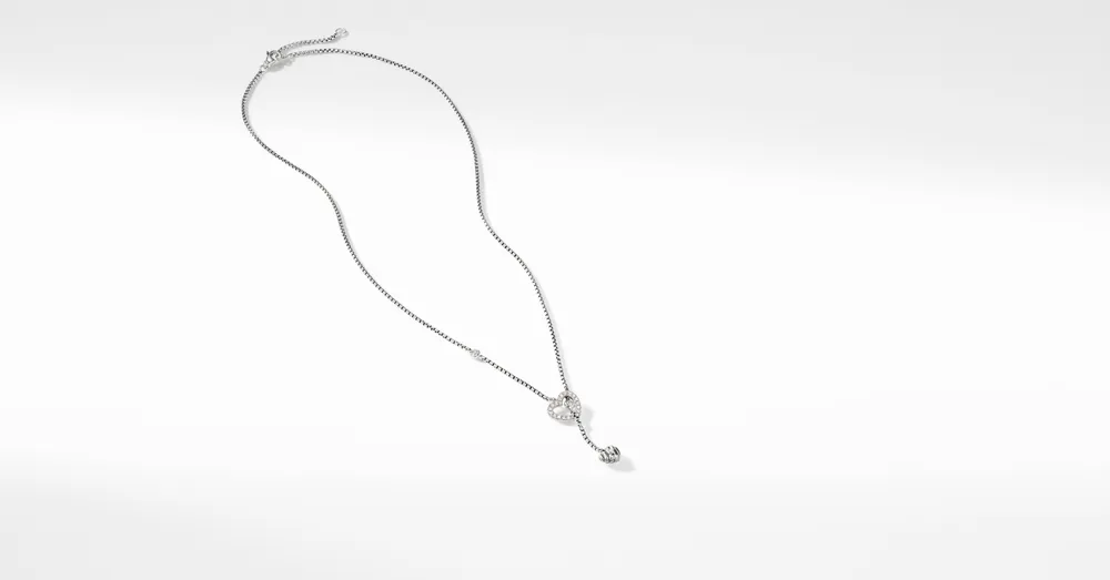 Cable Collectibles® Heart Y Necklace in Sterling Silver with Pavé Diamonds