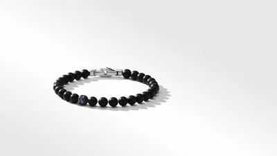 Spiritual Beads Bracelet Sterling Silver with Black Onyx and Pavé Sapphire Accent