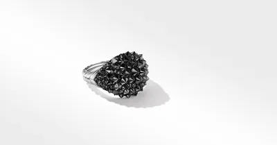 Chevron Pinky Ring 18K White Gold with Reverse Set Pavé Black Diamonds