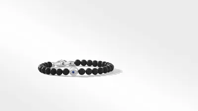 Spiritual Beads Evil Eye Bracelet Sterling Silver with Black Onyx and Sapphire