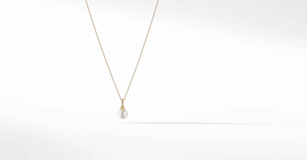 Solari Pendant Necklace in 18K Yellow Gold with Pearl and Pavé Diamonds