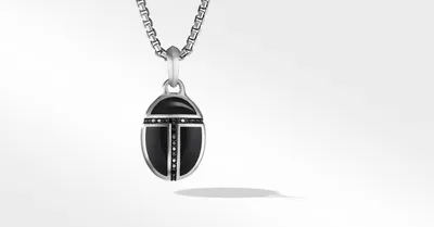 Cairo Amulet in Sterling Silver with Black Onyx and Pavé Black Diamonds