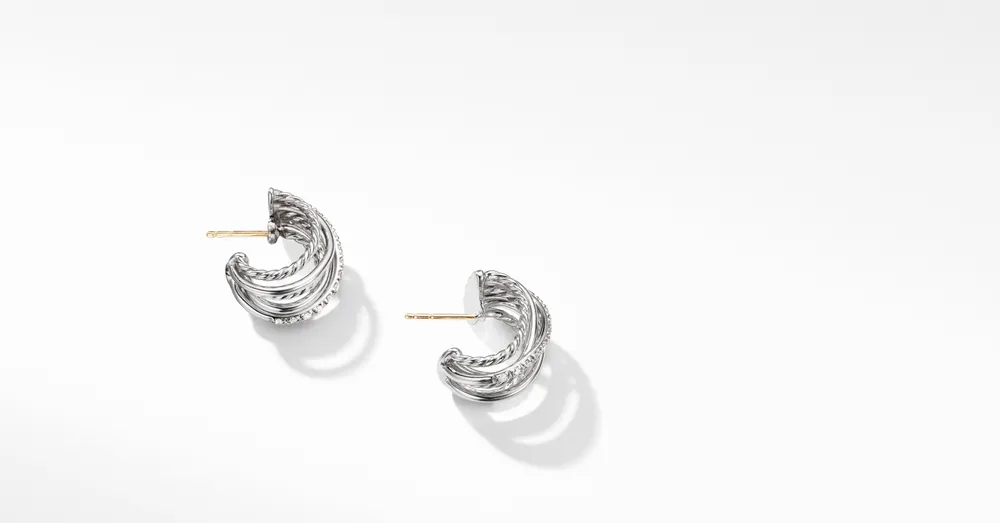 Crossover Shrimp Earrings in Sterling Silver with Pavé Diamonds