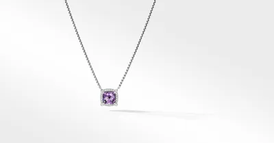 Petite Chatelaine® Pavé Bezel Pendant Necklace in Sterling Silver with Amethyst and Diamonds