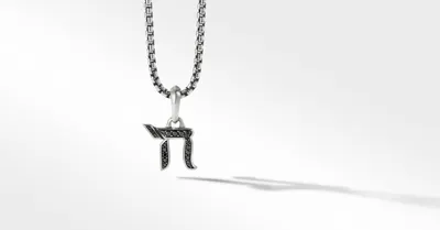 Chai Amulet in Sterling Silver with Pavé Black Diamonds
