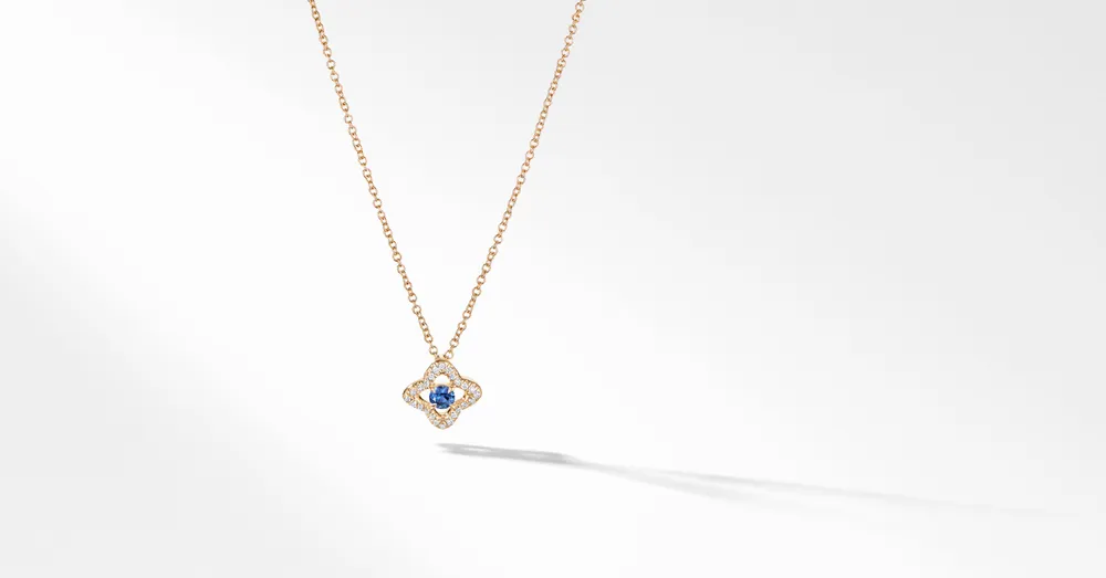 Venetian Quatrefoil® Necklace in 18K Yellow Gold with Blue Sapphire and Pavé Diamonds