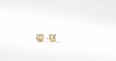 Petite Chatelaine® Pavé Bezel Stud Earrings in 18K Yellow Gold with Champagne Citrine and Diamonds