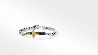 Waves Dagger Bracelet Sterling Silver with 18K Yellow Gold and Pavé Black Diamonds