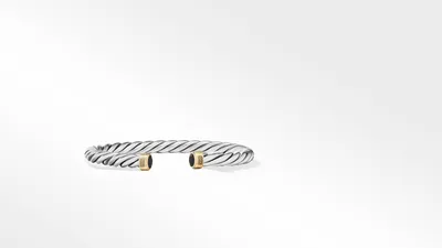 Cable Cuff Bracelet Sterling Silver with 18K Yellow Gold and Black Onyx