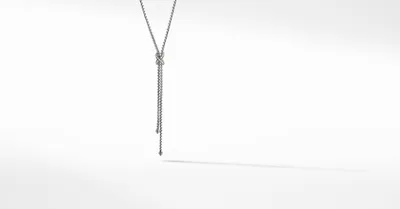 Petite X Lariat Necklace in Sterling Silver with Pavé Diamonds