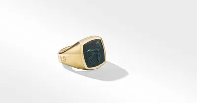 Petrvs® Horse Signet Ring 18K Yellow Gold with Bloodstone