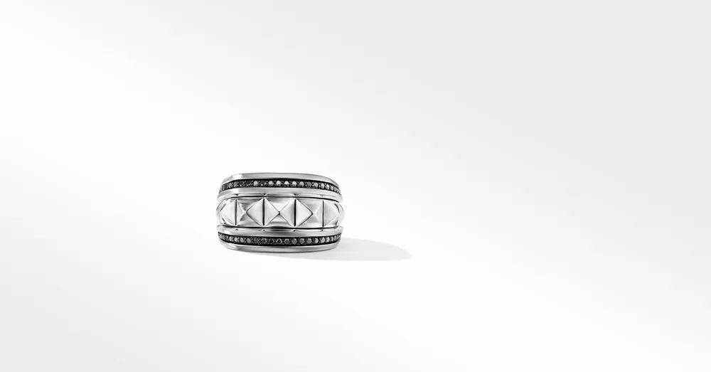 Pyramid Signet Ring Sterling Silver with Pavé Black Diamonds