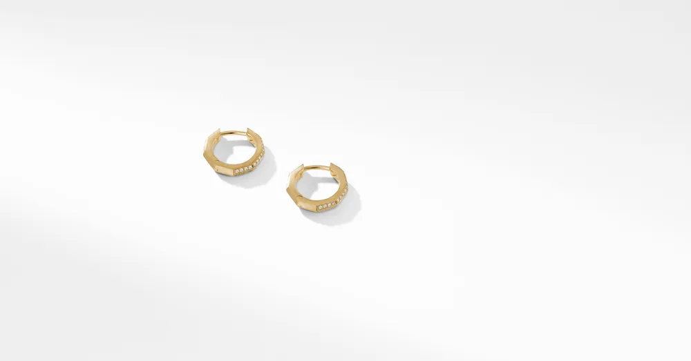 Stax Faceted Huggie Hoop Earrings in 18K Yellow Gold with Pavé Diamonds