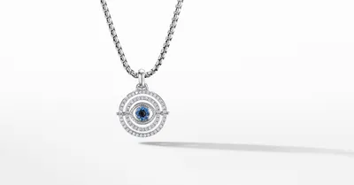 Evil Eye Mobile Amulet in 18K White Gold with Pavé Blue Sapphires and Diamonds