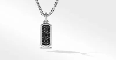 Cairo Cartouche Amulet in Sterling Silver with Pavé Black Diamonds