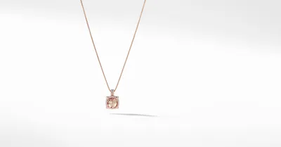 Chatelaine® Pavé Bezel Pendant Necklace in 18K Rose Gold with Morganite and Diamonds