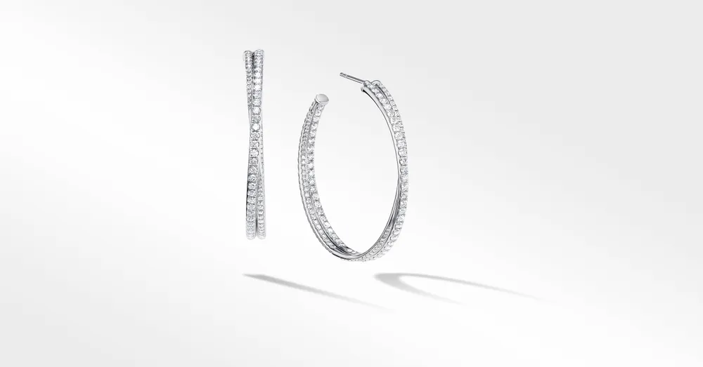 Pavé Crossover Hoop Earrings in 18K Gold with Diamonds