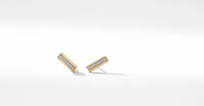 Lexington Barrel Stud Earrings in 18K Yellow Gold with Pavé Diamonds