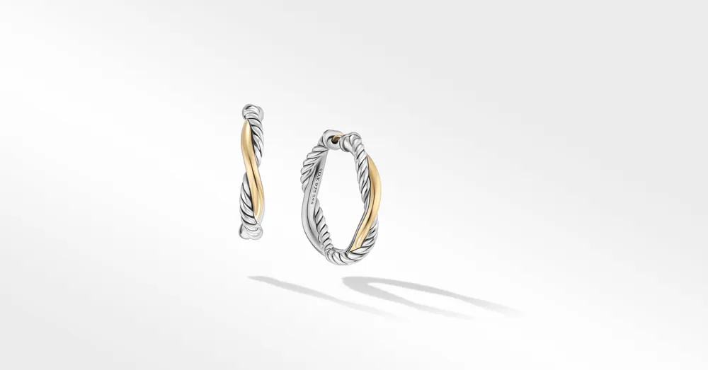 Petite Infinity Hoop Earrings in Sterling Silver with 14K Yellow Gold