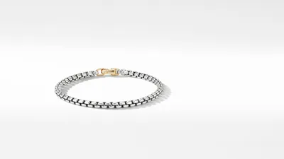 Box Chain Bracelet Sterling Silver with 14K Yellow Gold