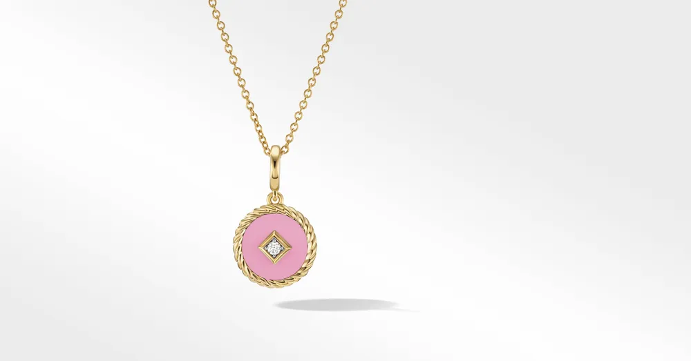 Cable Collectibles® Blush Enamel Charm Necklace in 18K Yellow Gold with Center Diamond