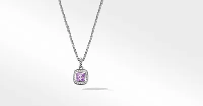 Petite Albion® Pendant Necklace in Sterling Silver with Amethyst and Pavé Diamonds