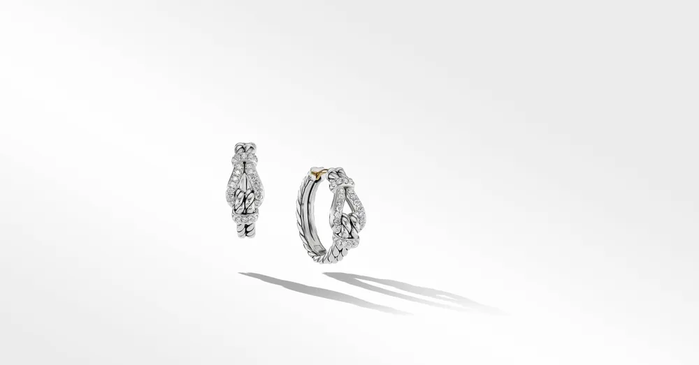 Thoroughbred Loop Hoop Earrings in Sterling Silver with Pavé Diamonds