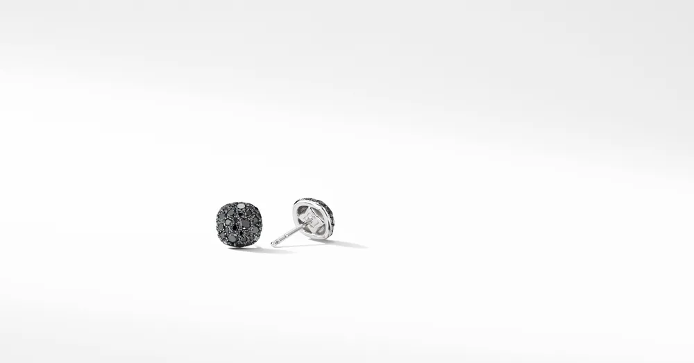 Cushion Stud Earrings in 18K White Gold with Pavé Diamonds