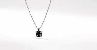 Chatelaine® Pendant Necklace in Sterling Silver with Black Onyx and Pavé Diamonds