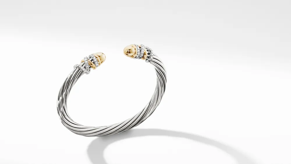 Helena Bracelet in Sterling Silver with 18K Yellow Gold Domes and Pavé Diamonds