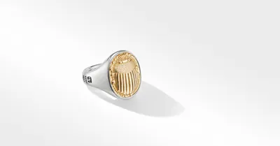 Petrvs® Scarab Signet Ring Sterling Silver with 18K Yellow Gold