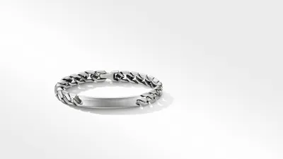 Curb Chain Angular Link ID Bracelet Sterling Silver