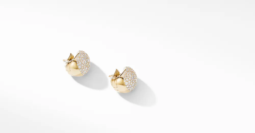 Pear Huggie Hoop Earrings in 18K Yellow Gold with Pavé Diamonds