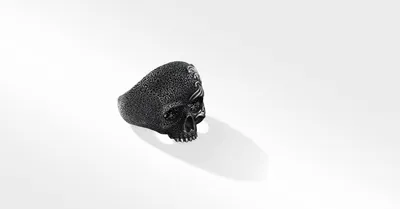 Waves Skull Ring Sterling Silver with Pavé Black Diamonds