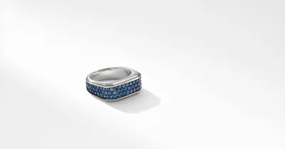 Roman Signet Ring Sterling Silver with Pavé Blue Sapphires
