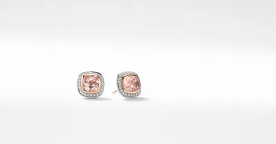Albion® Stud Earrings in Sterling Silver with Morganite, Pavé Diamonds and 18K Rose Gold