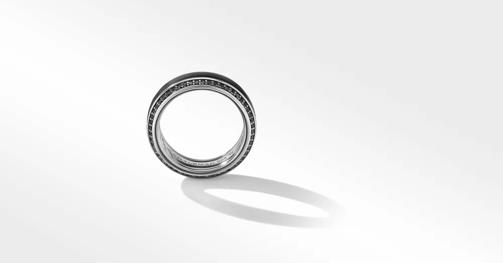 Beveled Band Ring Black Titanium with Pavé Diamonds
