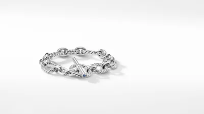 Cushion Link Chain Bracelet Sterling Silver with Blue Sapphires