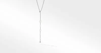 Pearl and Pavé Y Necklace in Sterling Silver