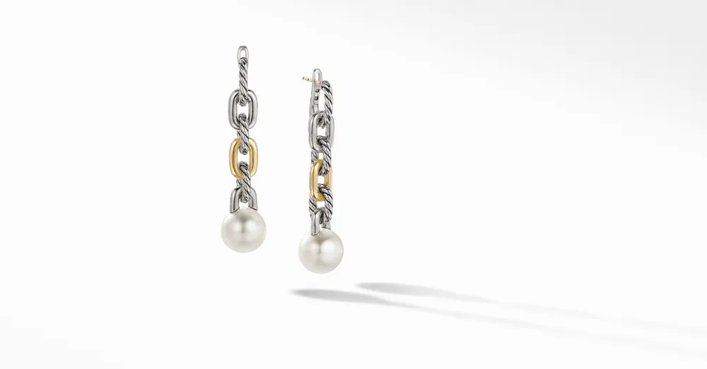 DY Madison® Pearl Chain Drop Earrings in Sterling Silver with 18K Yellow Gold